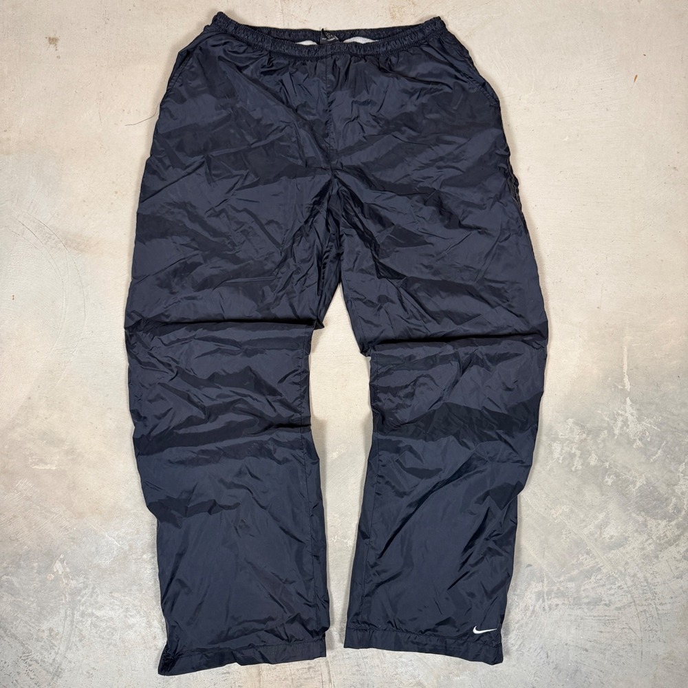 00s Nike Vintage Black Nylon Track Pants Mens XXL Jersey Lined Windbreaker